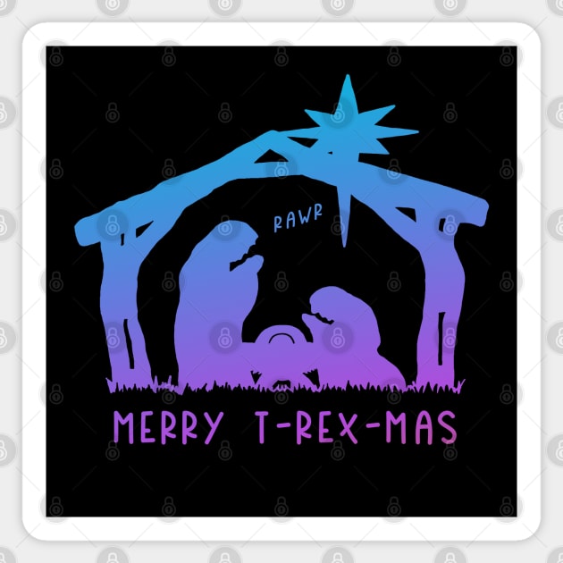 Christmas Cheer: Merry T-Rex-Mas (blue-purple text) Sticker by Ofeefee